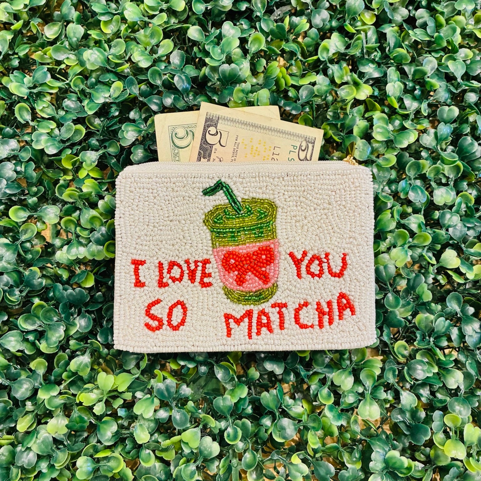I Love You So Matcha Beaded Coin Pouch