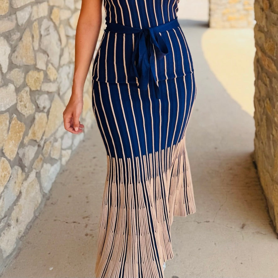 Signature Sleek Navy Striped Sweater Midi Dress