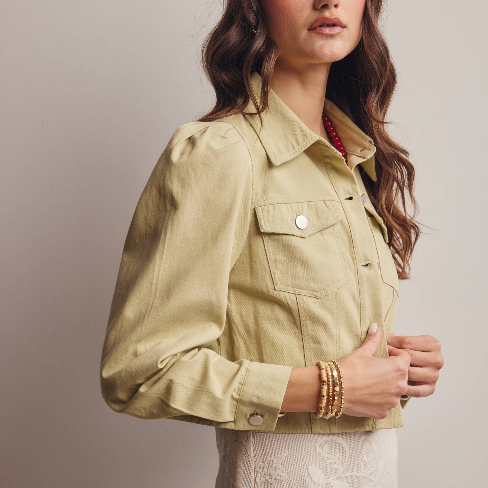 The Brixton Lightweight Twill Puff Sleeve Cropped Jacket