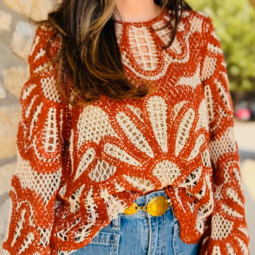 Maple Grove Crochet Floral Sweater