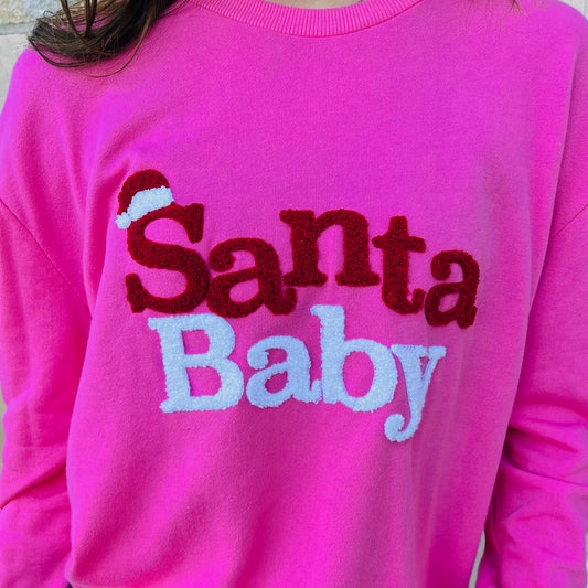 santa baby sweatshirt, pink christmas sweatshirt, holiday sweatshirt, christmas crewneck, festive sweatshirt, santa hat graphic sweatshirt, women’s christmas sweatshirt, cute holiday sweatshirt, textured lettering sweatshirt, christmas outfit, holiday graphic sweatshirt, cozy christmas style, boutique christmas sweatshirt, winter sweatshirt, casual holiday outfit, teacher christmas sweatshirt, mom christmas sweatshirt, comfy holiday wear, cotton polyester sweatshirt, christmas gift idea, seasonal sweatshirt