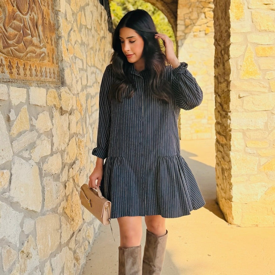 Jen Navy Striped Collared Dress