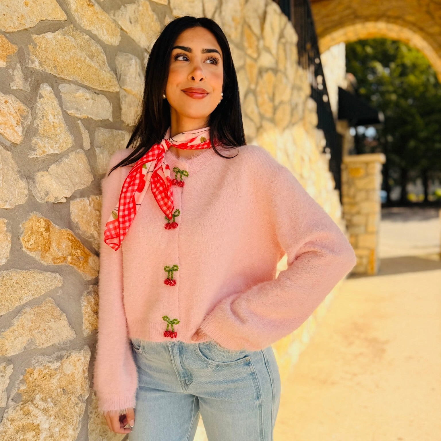Cherry Kiss Pink Knit Cardigan
