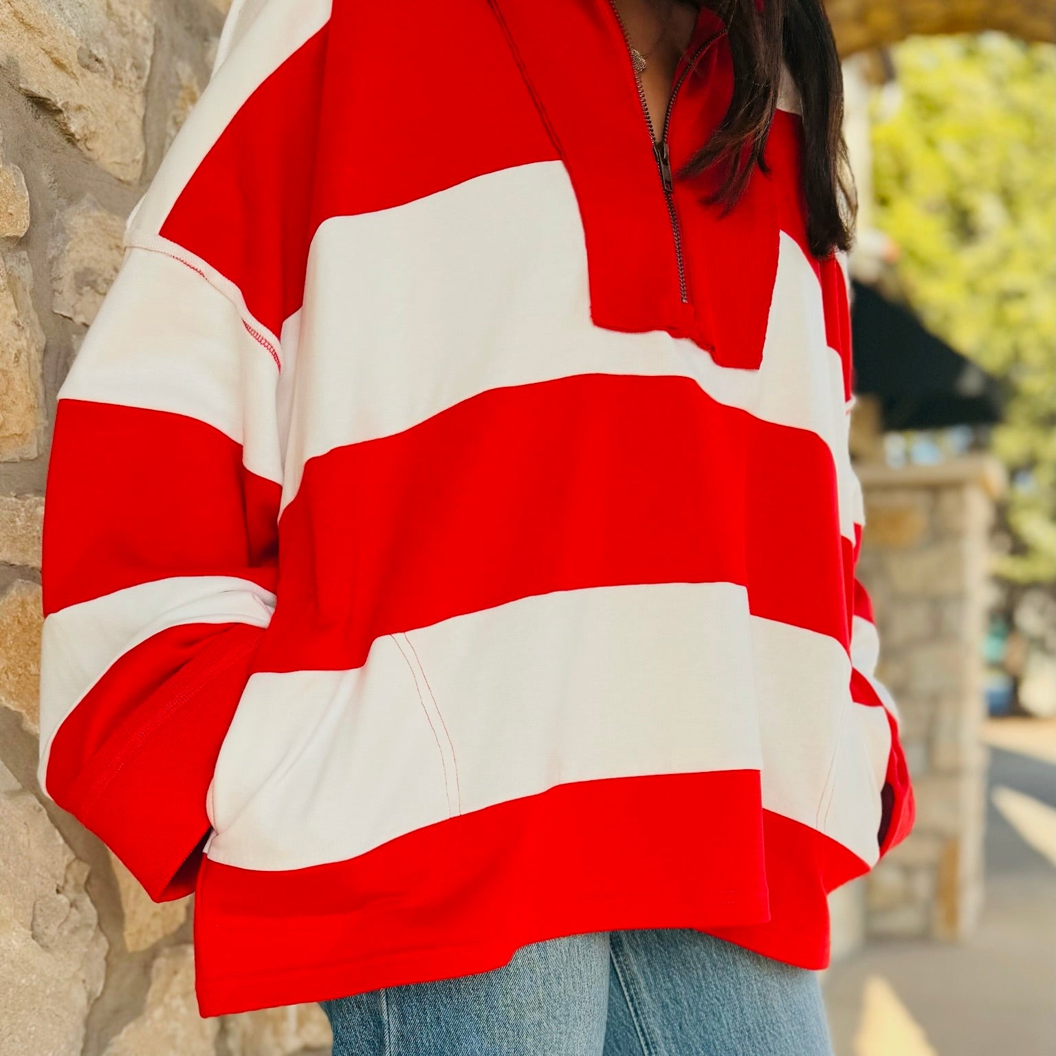 Varsity Weekend Stripe Zip Pullover