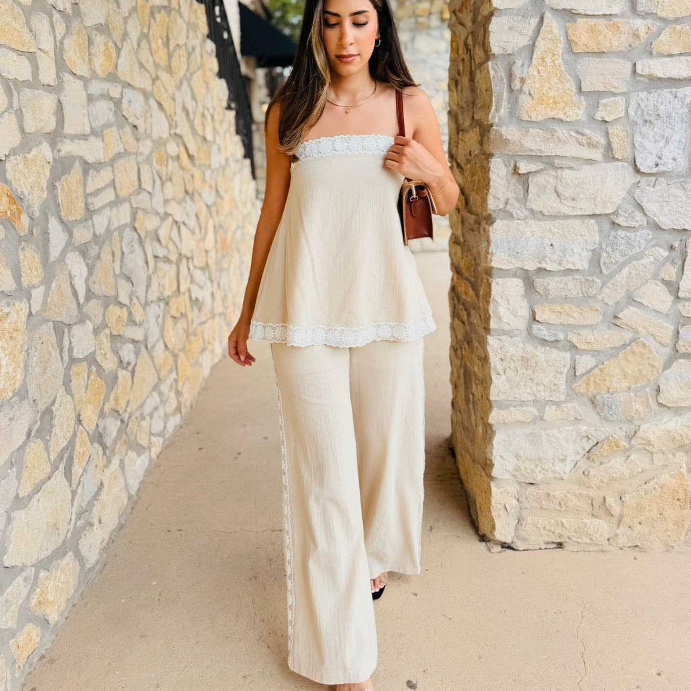 Soft Sands Lace Edge Tube Top & Pant Set