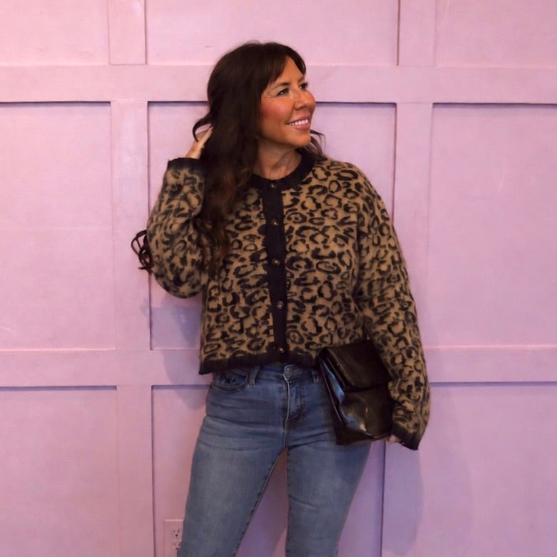 Wildly Cozy Leopard Print Sweater Cardigan
