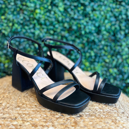 Black Strappy Heels, Black Platform Heels, Black Chunky Heels, Black Strappy Heels Karadise, Black Strappy Heels Karadise Boutique, Black Strappy Heels McKinney Texas, Formal Events, Wedding Guest Heels, Chic Heels