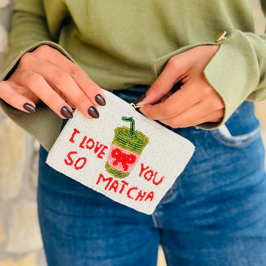 I Love You So Matcha Beaded Coin Pouch