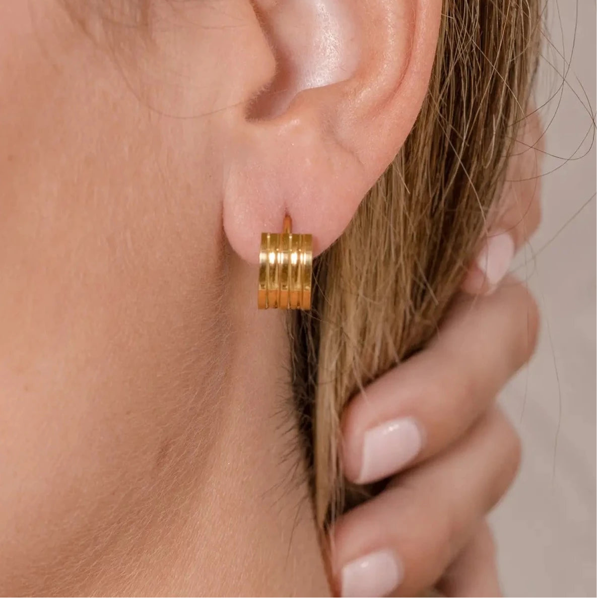 hypoallergenic, 18k gold plated, mini huggie, mini hoop, gold hoop, gold line huggie, gold huggie, mini hoops, doubles earrings, triples earrings, lightweight earrings, brenda grands, bremda grands jewelry, fine jewelry, woman owned, women owned business, small business, shop small, support local 