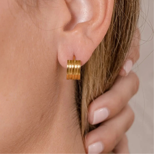 hypoallergenic, 18k gold plated, mini huggie, mini hoop, gold hoop, gold line huggie, gold huggie, mini hoops, doubles earrings, triples earrings, lightweight earrings, brenda grands, bremda grands jewelry, fine jewelry, woman owned, women owned business, small business, shop small, support local 