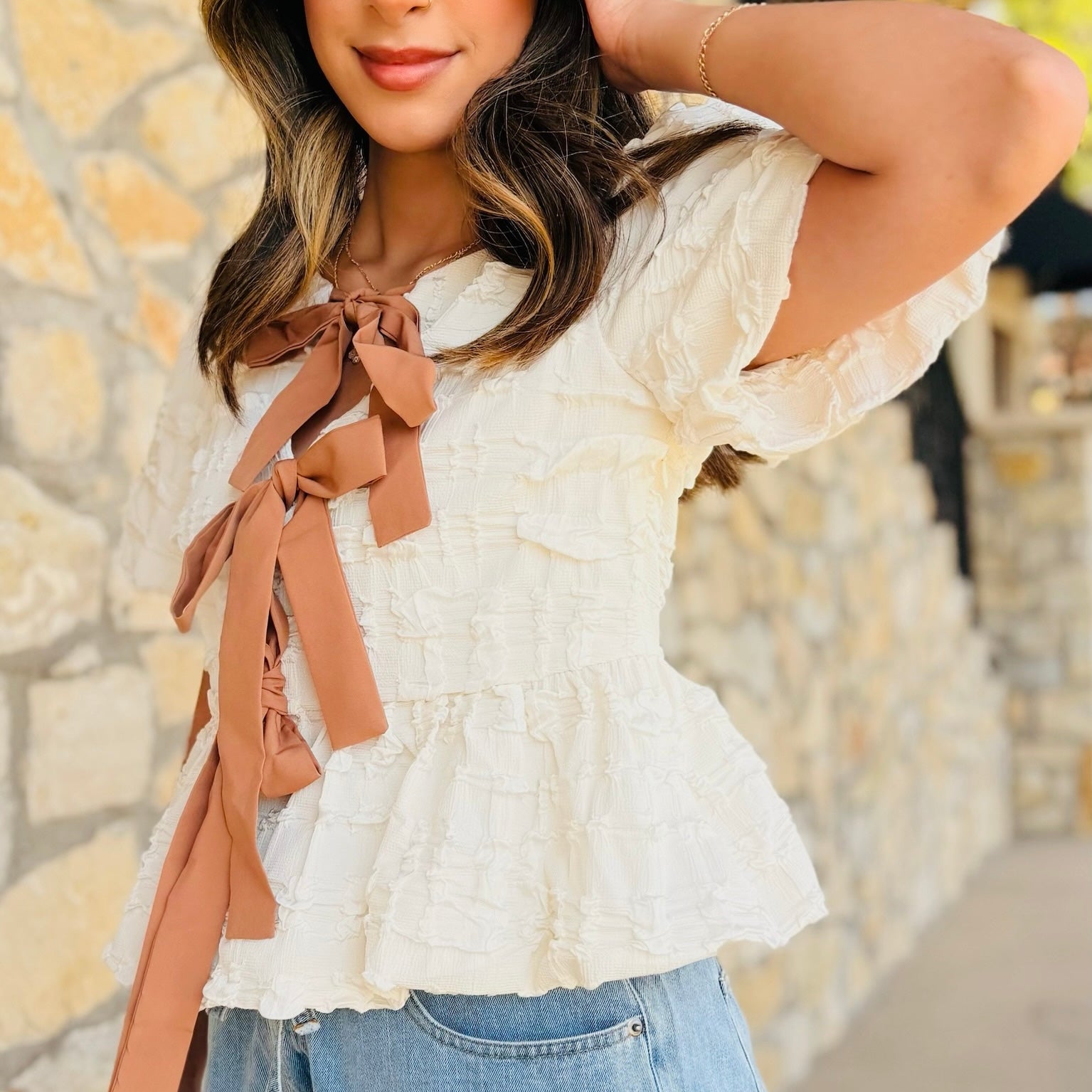 Zoey Bow Detail Bubble Babydoll Blouse