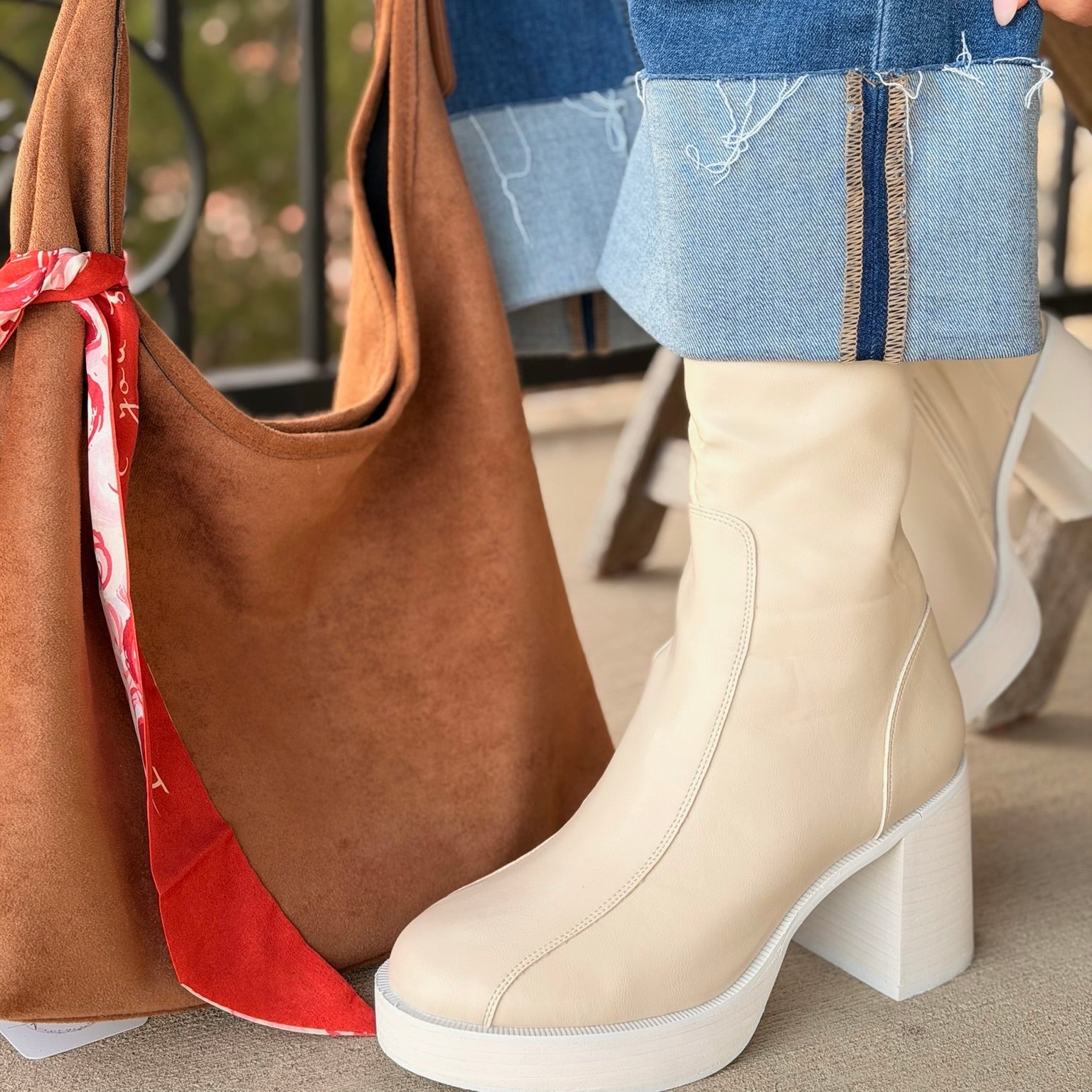 cream platform boots, beige go go boots, retro platform boots, mid calf platform boots, women’s platform boots, neutral statement boots, spring transition boots, fall to spring boots, light color boots, neutral boots for spring, year round boots women, go go inspired boots, chunky heel boots, rounded toe platform boots, zip up platform boots, faux leather boots women, mid calf boots women, boots for dresses, boots with wide leg jeans, boots with skirts, statement boots women, everyday platform boots