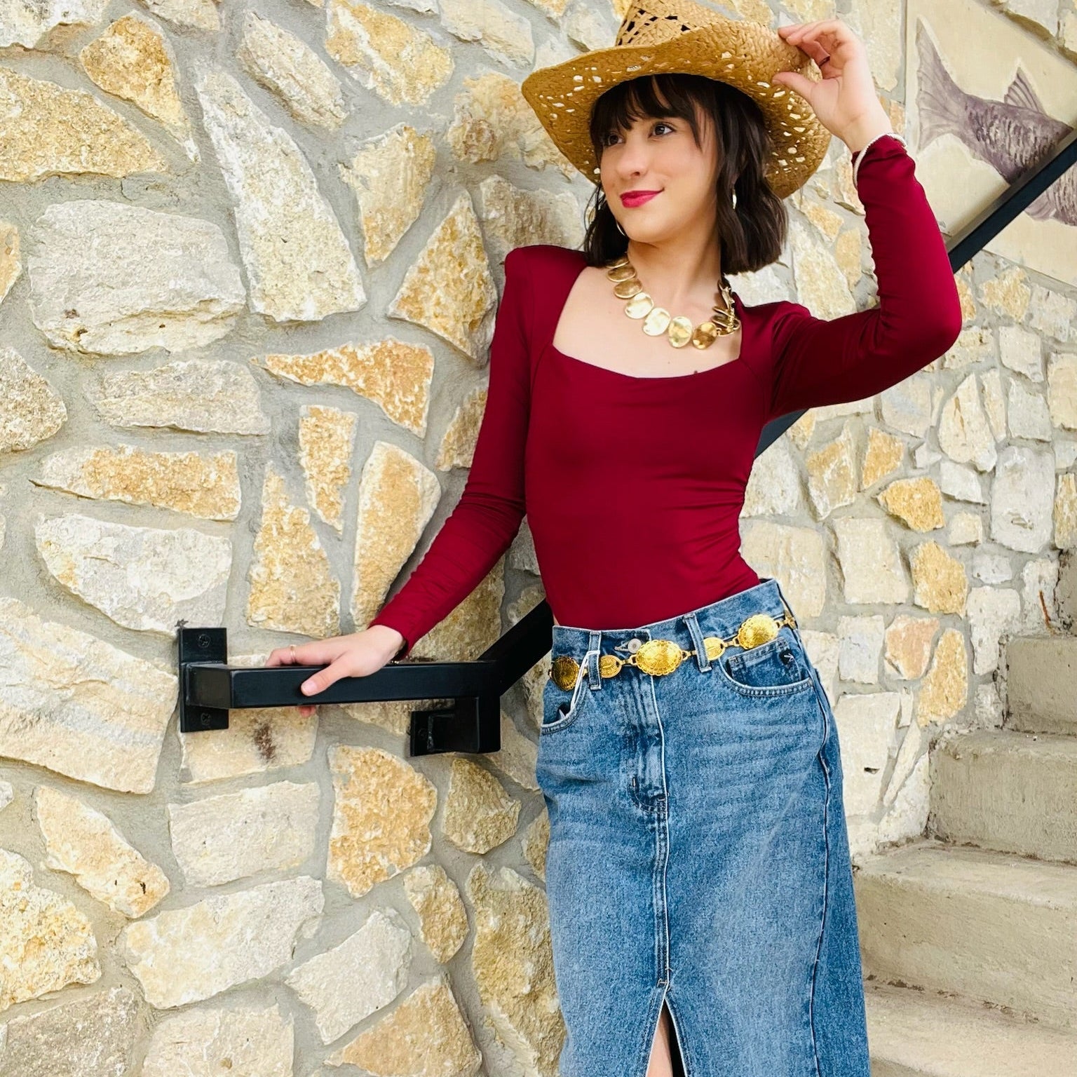 long sleeve bodysuit, square neck bodysuit, fitted bodysuit, stretchy bodysuit, nylon elastane bodysuit, versatile wardrobe essential, chic layering piece, flattering bodysuit for women, everyday basics, sleek square neckline, snap closure bodysuit, form-fitting top, dress up or down, minimalist style bodysuit, trendy neutral bodysuit