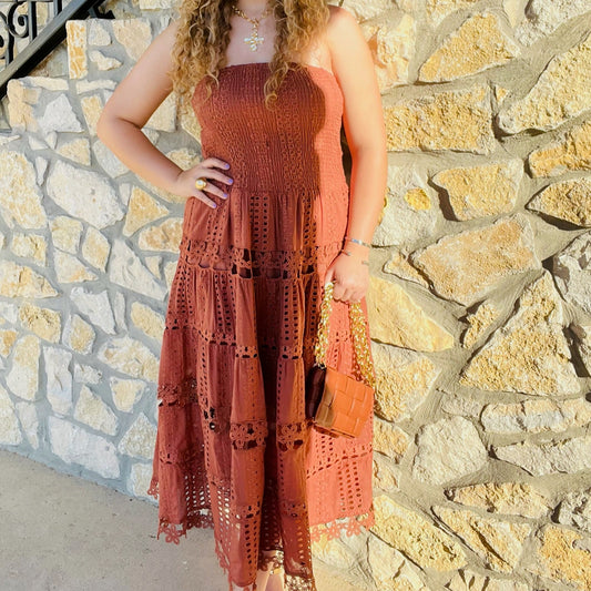 eyelet midi dress, strapless eyelet dress, smocked bodice dress, romantic lace dress, white eyelet dress, midi tube dress, crochet lace midi dress, scalloped hem dress, cotton summer dress, dreamy date night dress, wedding guest dress, feminine strapless dress, boho midi dress, fall transition dress, lightweight cotton dress, tube top midi dress, romantic midi dress, strapless lace dress, fairytale style dress, eyelet lace dress, brunch outfit dress, vintage-inspired midi dress, soft cotton lace dress, flir