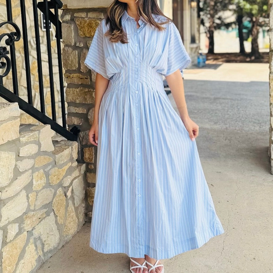 The Charleston Stripe Button Down Midi Dress