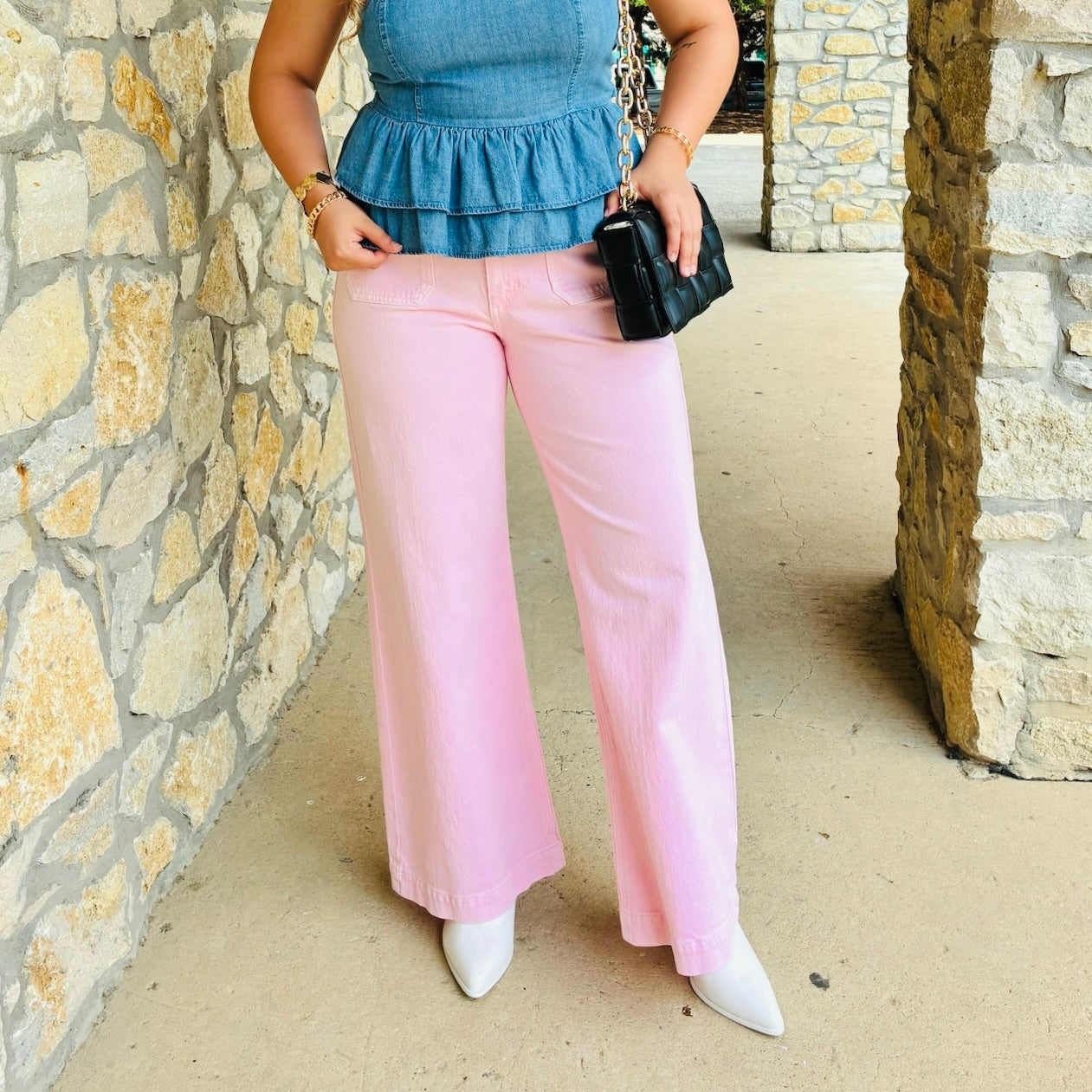 Elle Pink Patch Pocket Wide Leg Jeans
