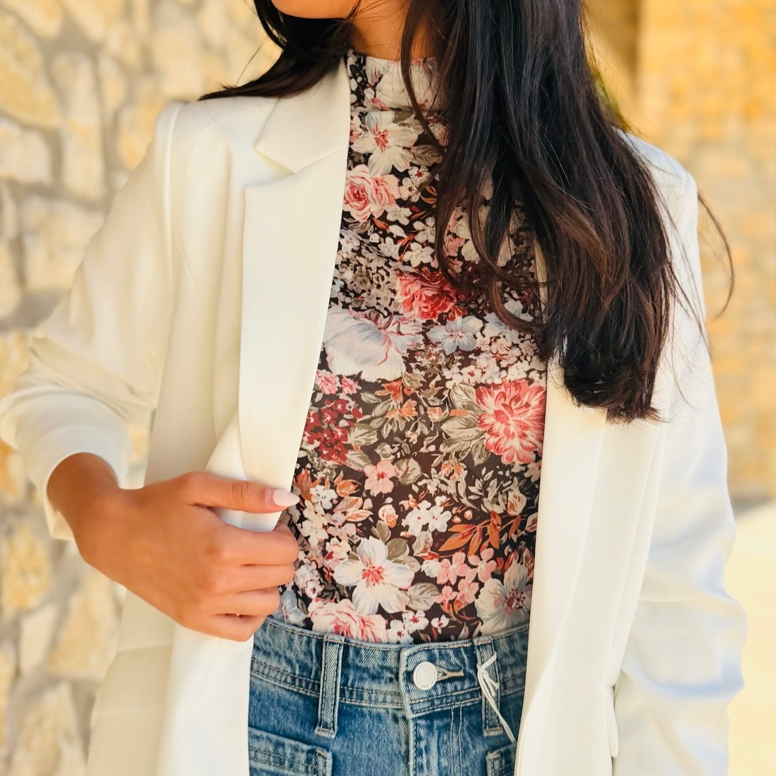 Main Attraction Shirred Sleeve Classic Blazer
