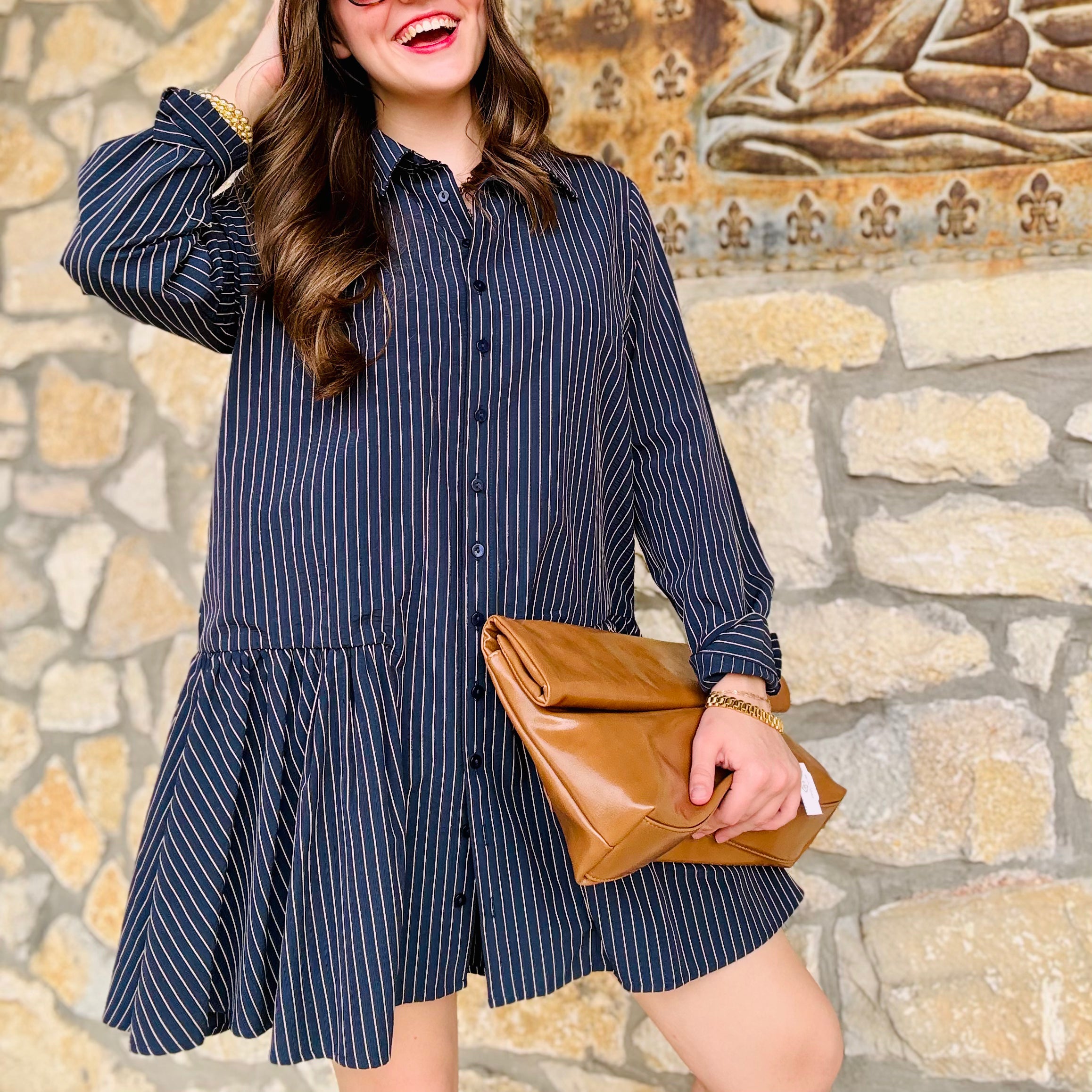 Jen Navy Striped Collared Dress