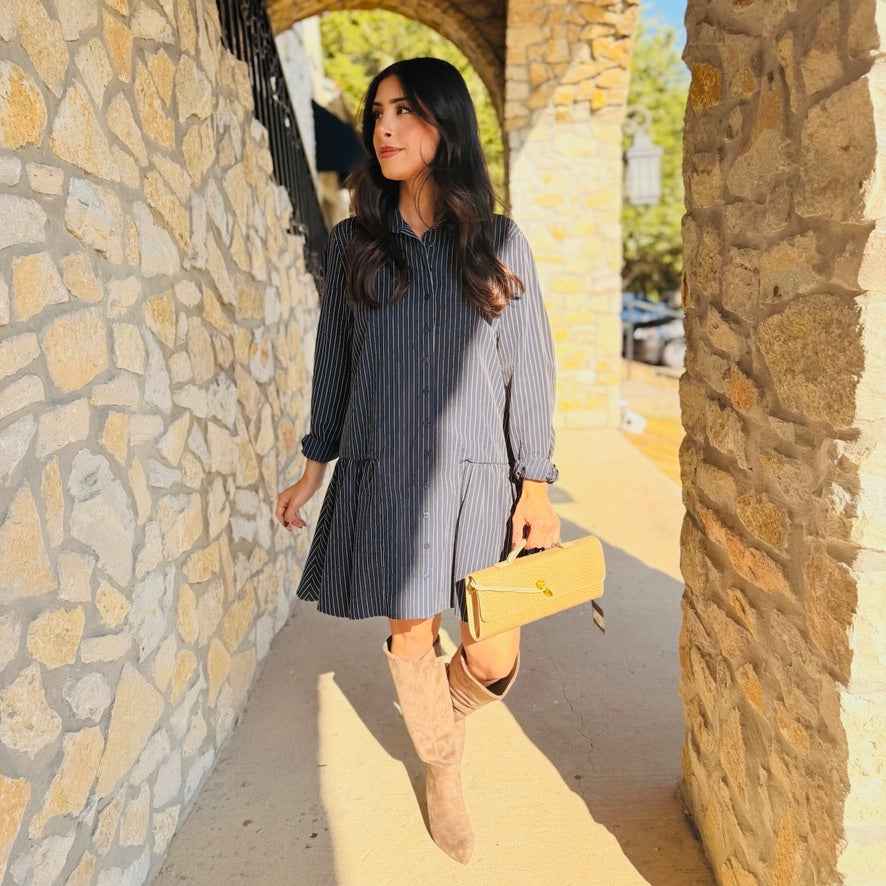 Jen Navy Striped Collared Dress
