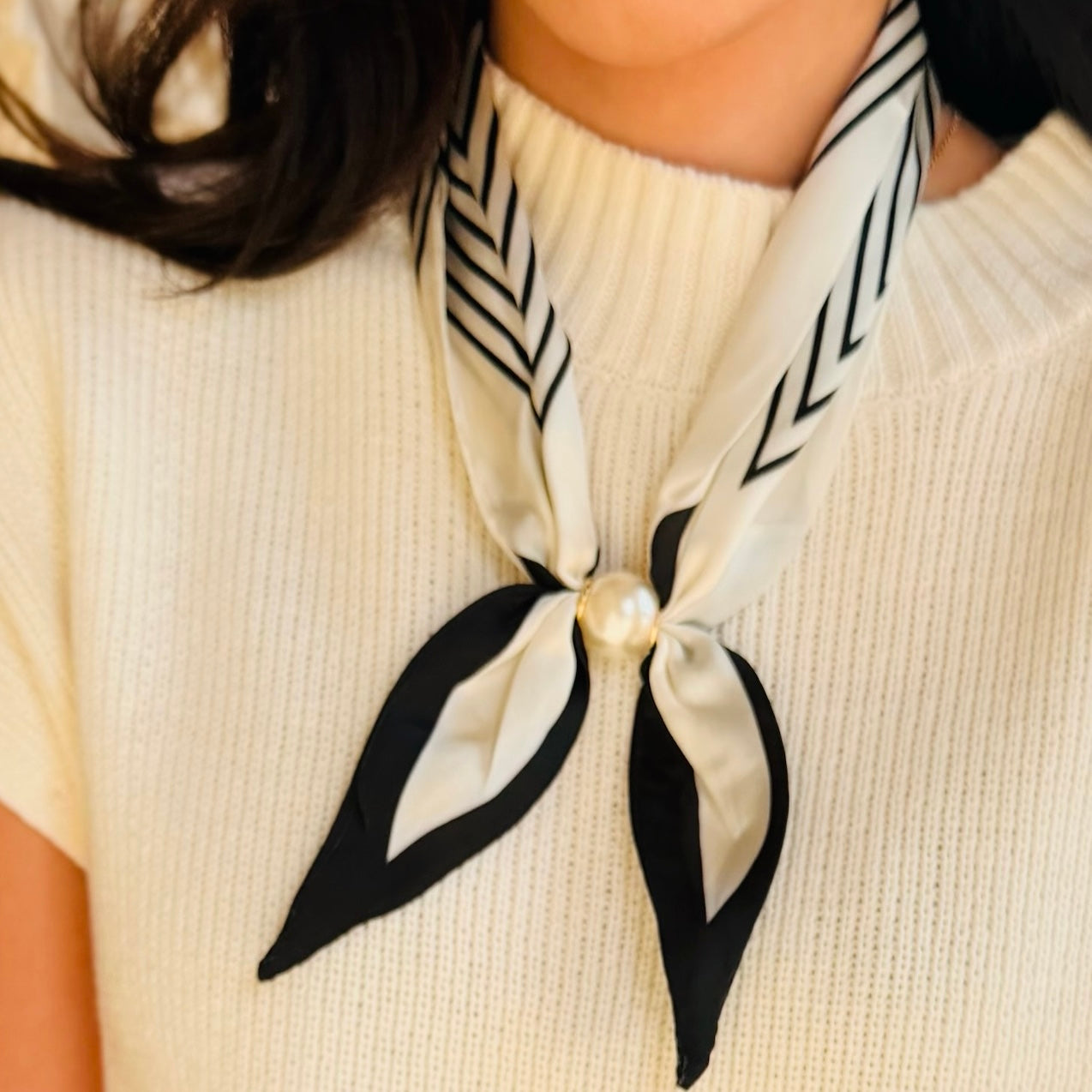 The Boston Pearl Magnetic Snap Silk Scarf Necklace