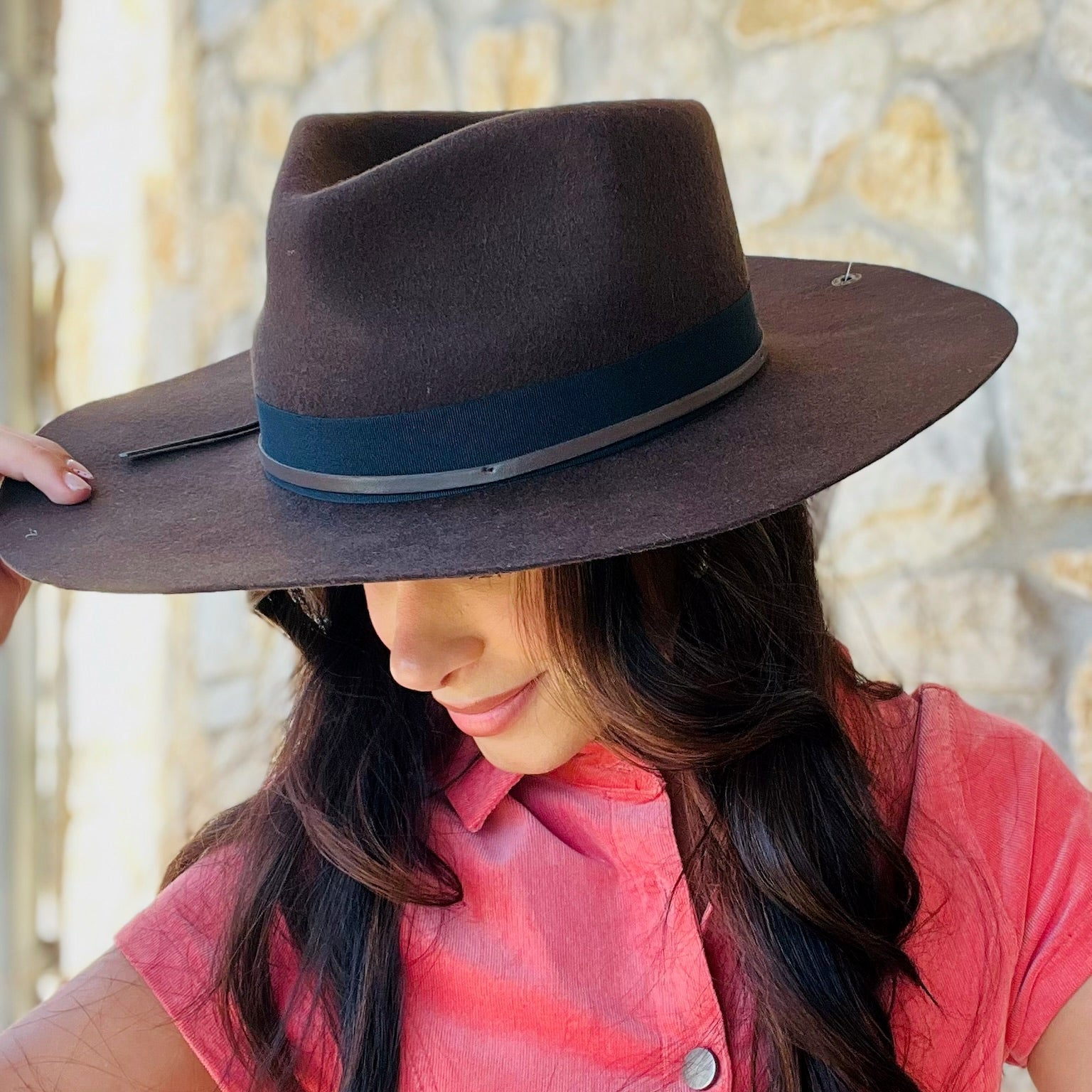 wide brim wool hat, western felt hat, boho chic hat, fall winter hat, stiff brim hat, triangle crown hat, custom band hat, cowgirl style hat, boutique wool hat, concert hat, game day hat, bohemian western hat, neutral wool hat, trendy fall accessories, statement hat for women, boho fall fashion, rancher hat, holiday outfit accessory, elevated everyday hat