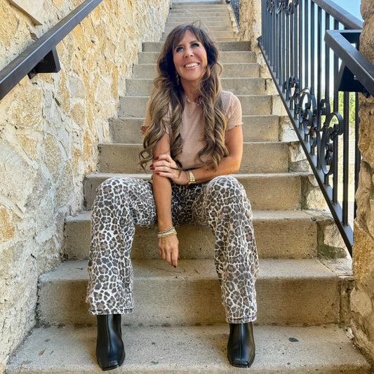 trending leopard, leopard trend, leopard pattern, leopard print, leopard jeans, patterned jeans, teacher pants, teacher jeans, clean jeans, no rip denim, denim, denim apparel, leopard denim, leopard print jeans, spring jeans, 2025 trends, 2025 jeans, back to school jeans, business casual