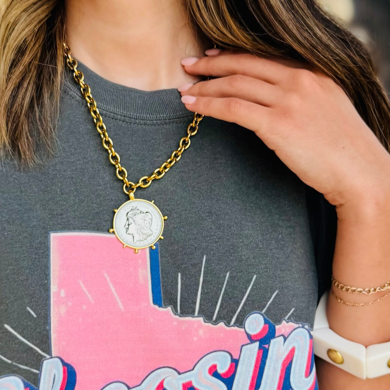 Celeste Two Toned Coin Chain Necklace