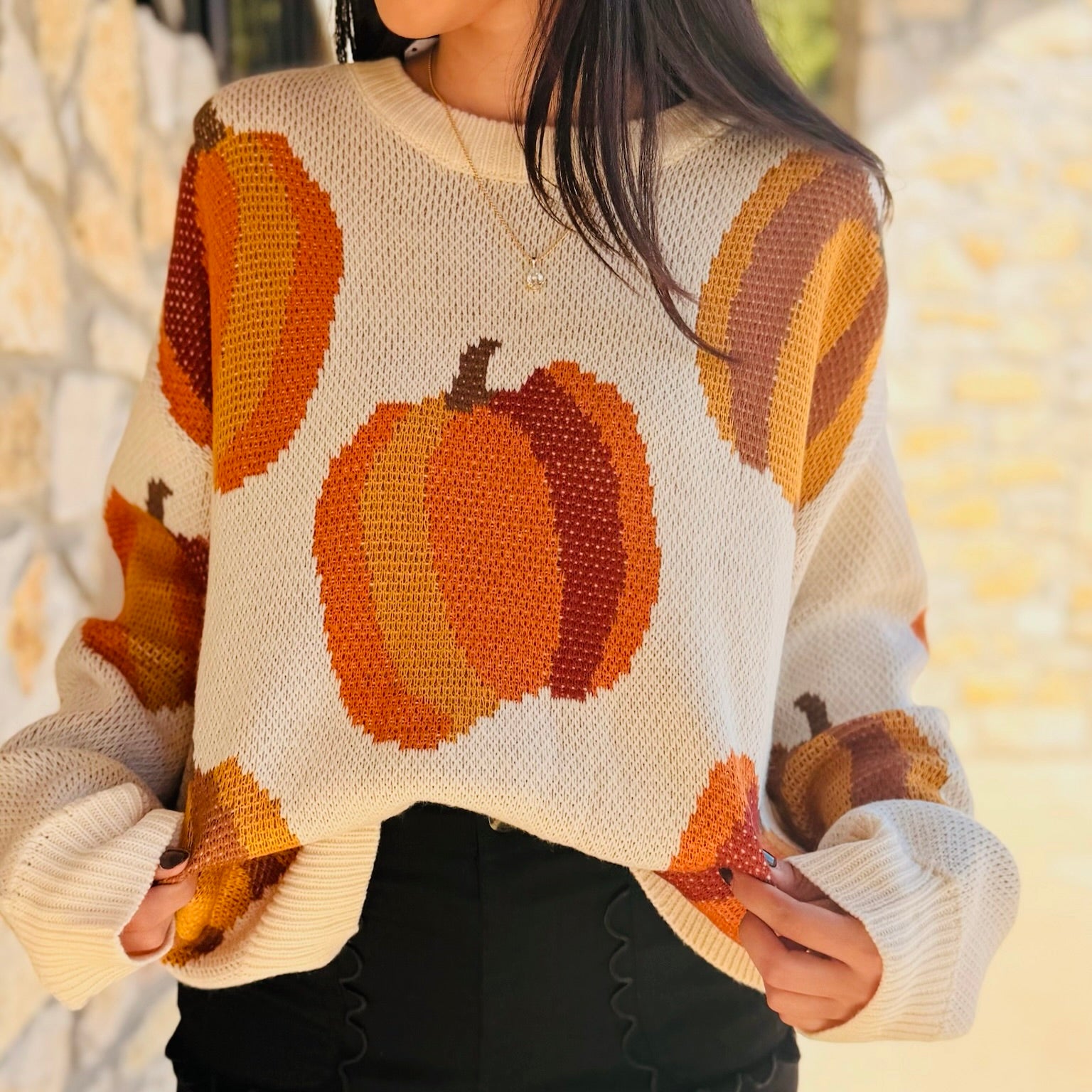 The Autumn Harvest Drop Shoulder Pumpkin Jacquard Sweater