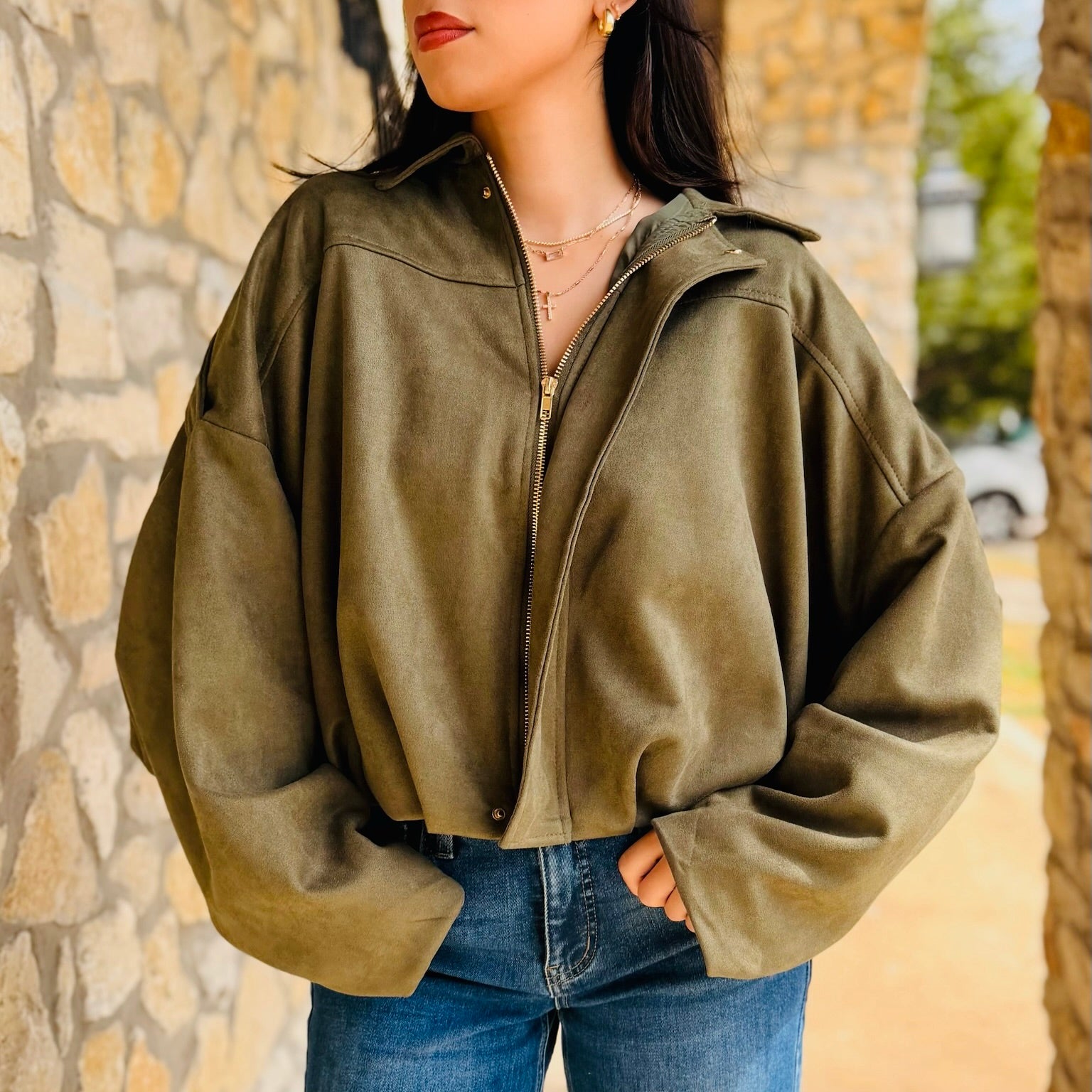The Kennedy Faux Suede Bomber Jacket