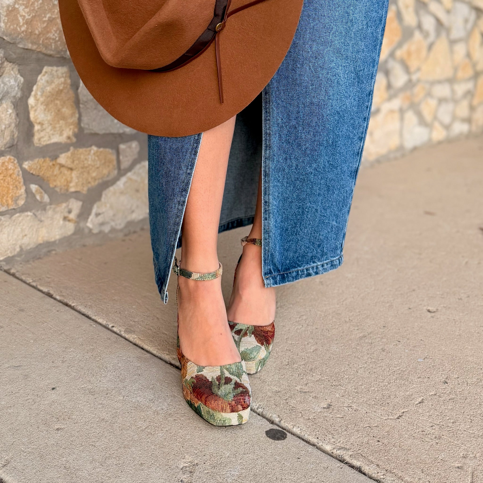 mary jane platform heels, chunky mary jane heels, floral platform heels, tapestry print heels, platform block heel shoes, statement heels women, chunky block heel mary janes, floral mary jane shoes, buckle strap mary jane heels, closed toe platform heels, comfortable platform heels, cushioned block heel shoes, artsy statement heels, vintage inspired mary janes, unique pattern heels, mismatched print shoes, brunch outfit heels, heels for midi skirts, heels with cropped pants, playful platform heels 