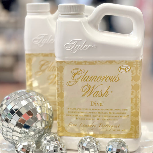 Tyler Candle Company Diva Wash, Diva laundry detergent, luxury laundry wash, Tyler Diva detergent, scented laundry detergent, Diva fragrance detergent, fine fabric wash, high-end laundry soap, glamorous laundry detergent, boutique detergent, Diva Tyler wash, long-lasting fragrance wash, gentle fabric detergent, Diva linen wash, Tyler detergent gift, HE safe detergent, travel size laundry detergent, Diva scent laundry soap, fruity floral laundry detergent, amber chocolate fragrance detergent, Tyler Candle Co