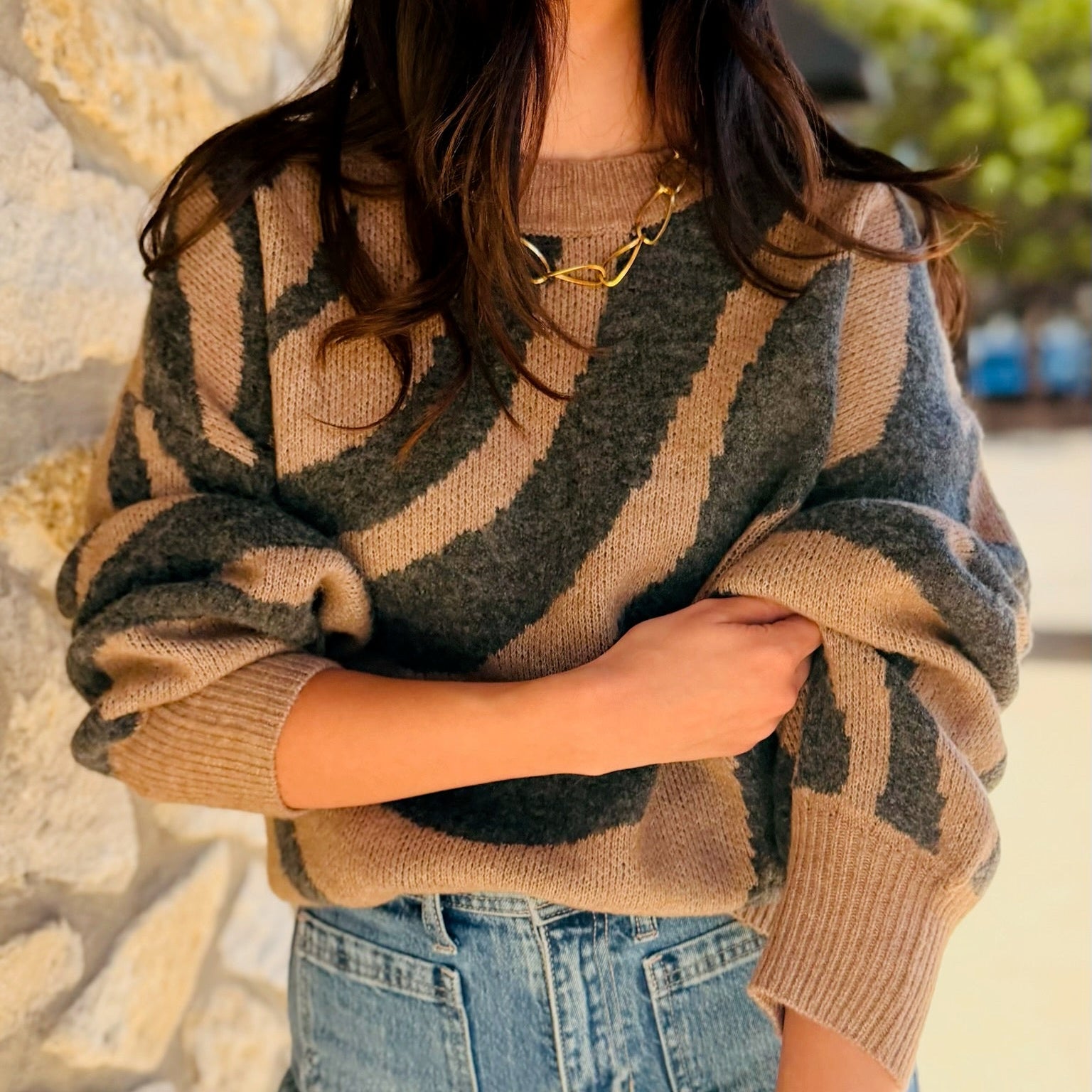 Haven Zebra Long Sleeve Knit Sweater