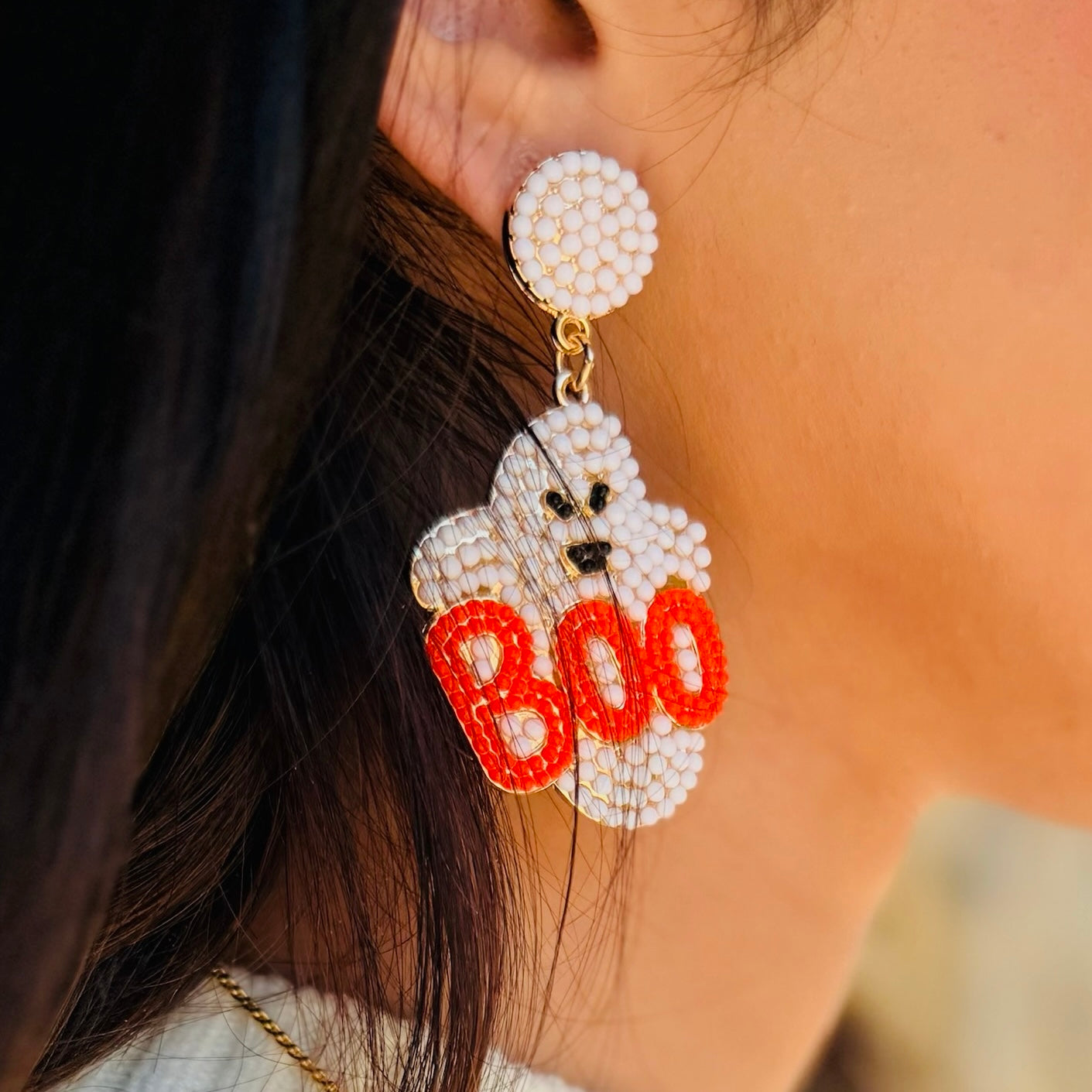 Pearls & Boos Ghost Beaded Earrings