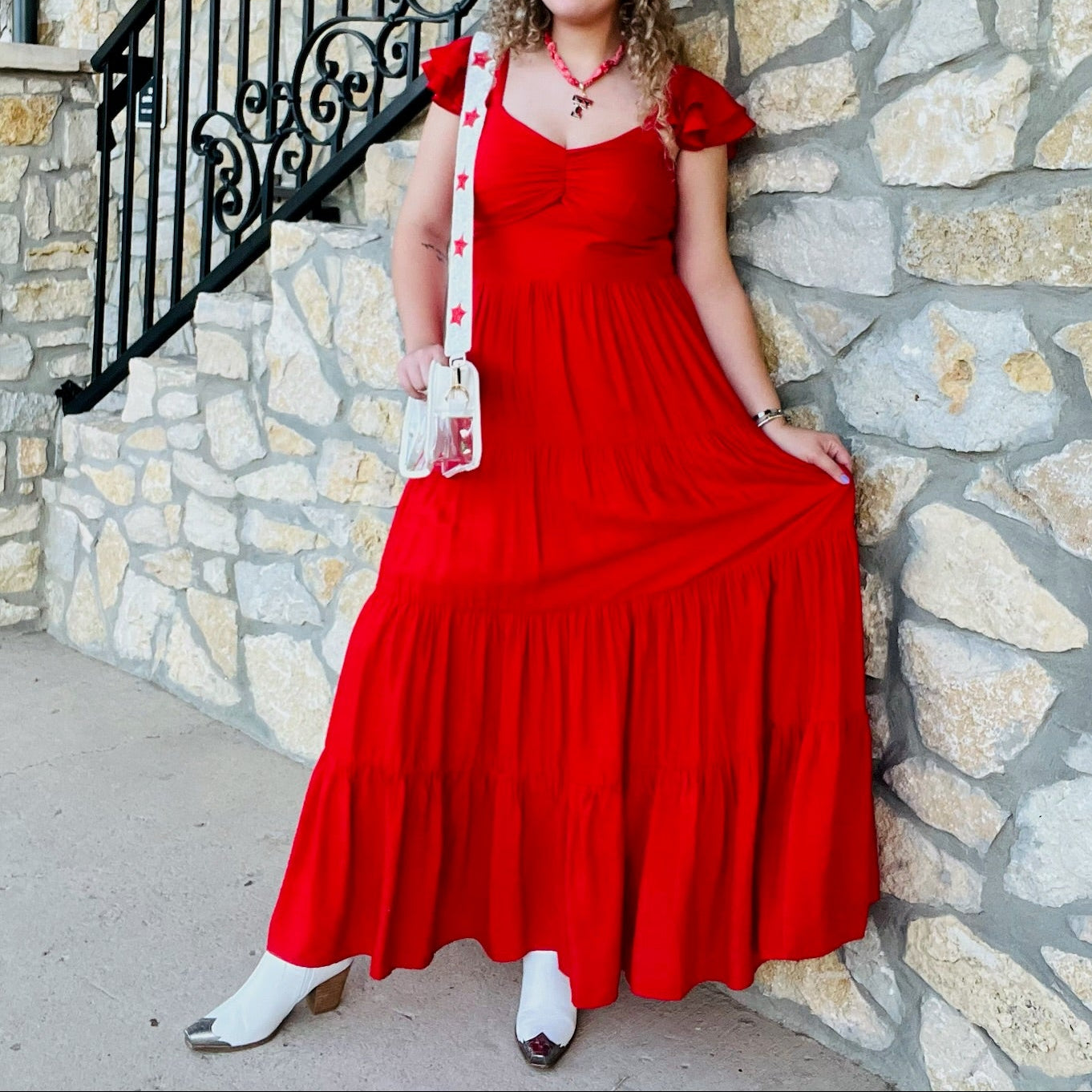 red maxi dress, summer to fall dress, texas boutique dress, elegant red dress, tiered maxi dress, cinched front dress, woven maxi, layered sleeve dress, statement red dress, dressy red maxi, fall transition outfit, wedding guest dress, date night maxi, boutique red dress, flowy red dress, feminine maxi dress, ankle length red dress, trendy boutique maxi, lightweight fall dress