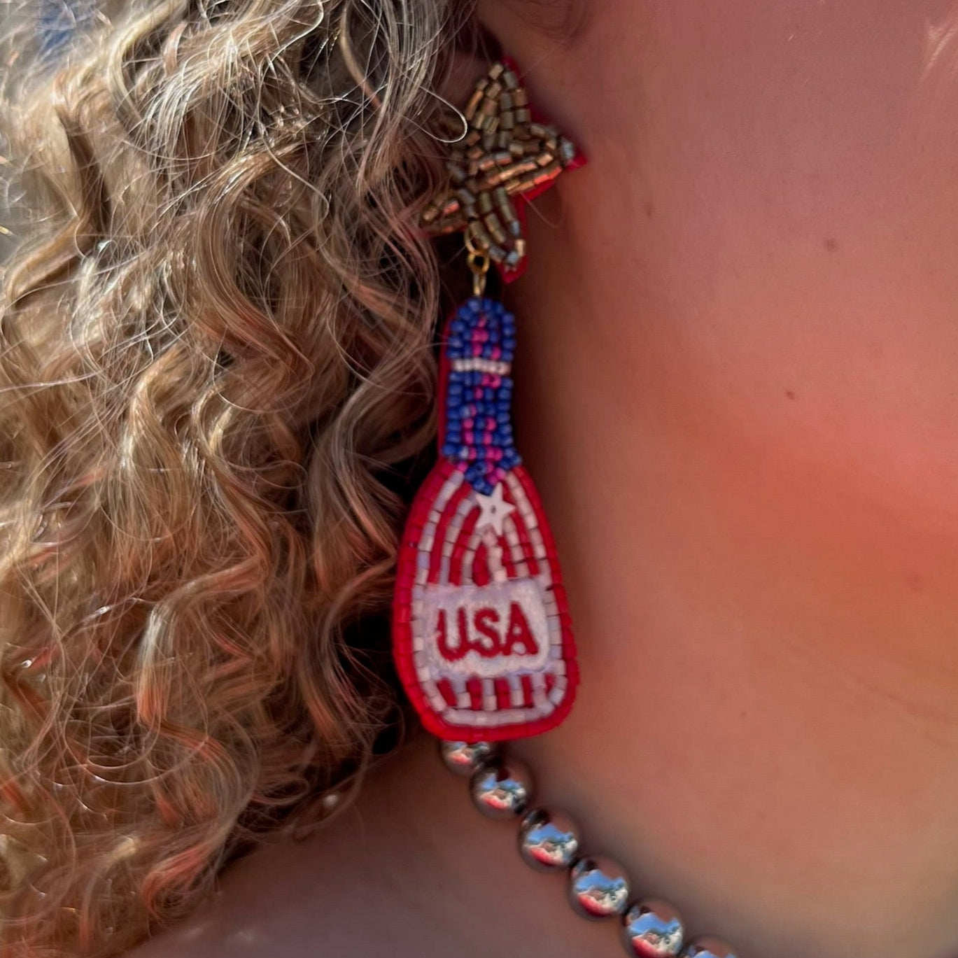 USA Star Bottle Beaded Earrings