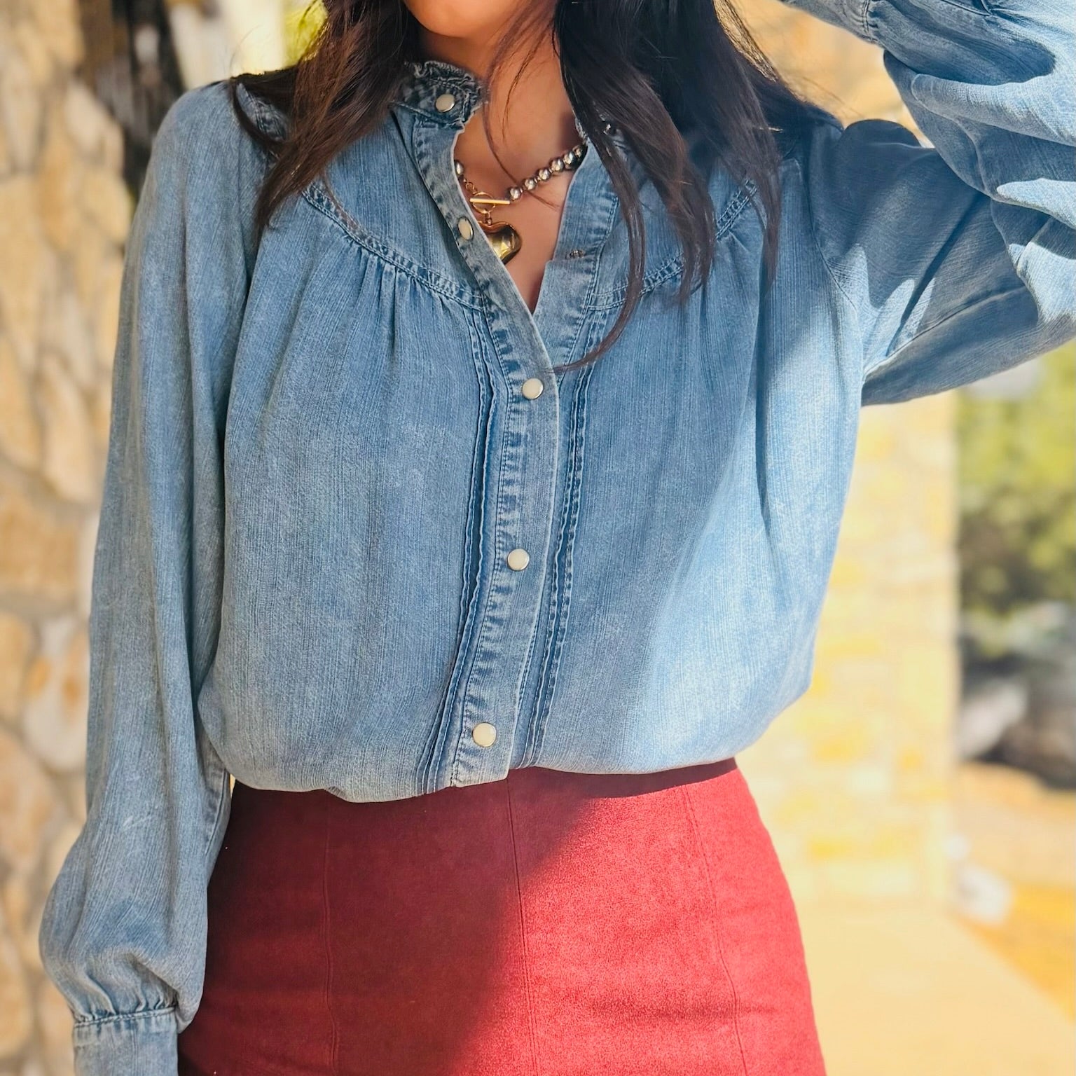 The Amelie Denim Button Down Blouse