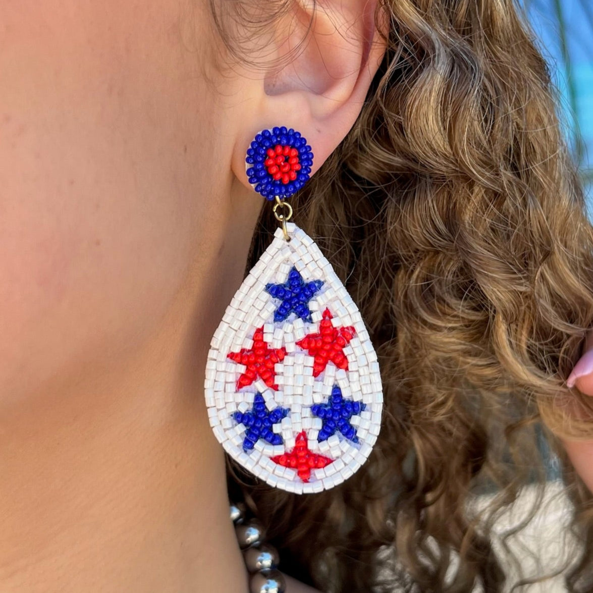 Stars Are Bright Red, White & Blue Beaded Star Earrings