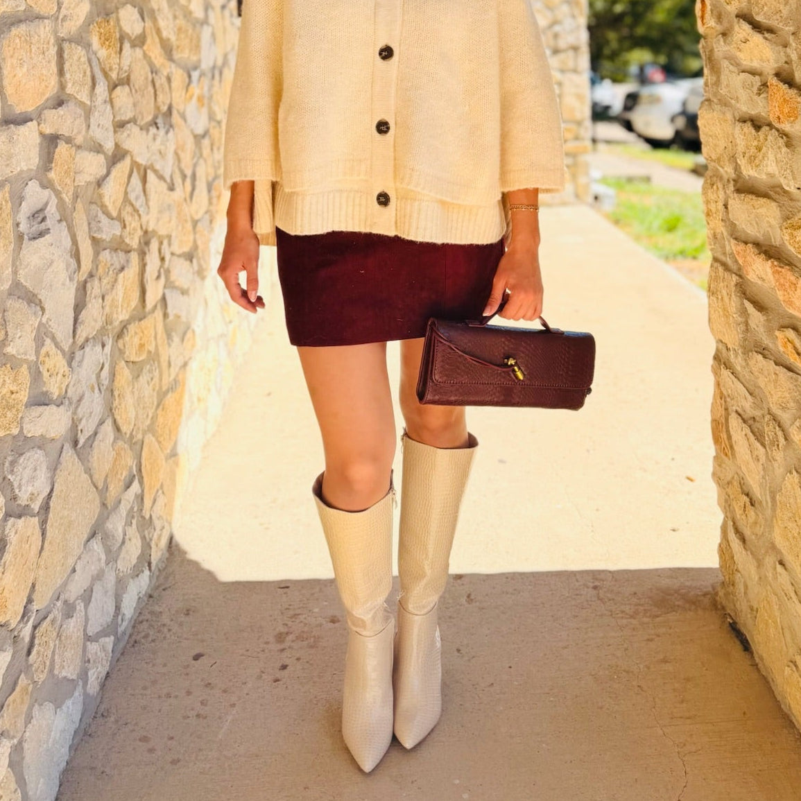 Crocodile Charm Patent Leather Tall Boots