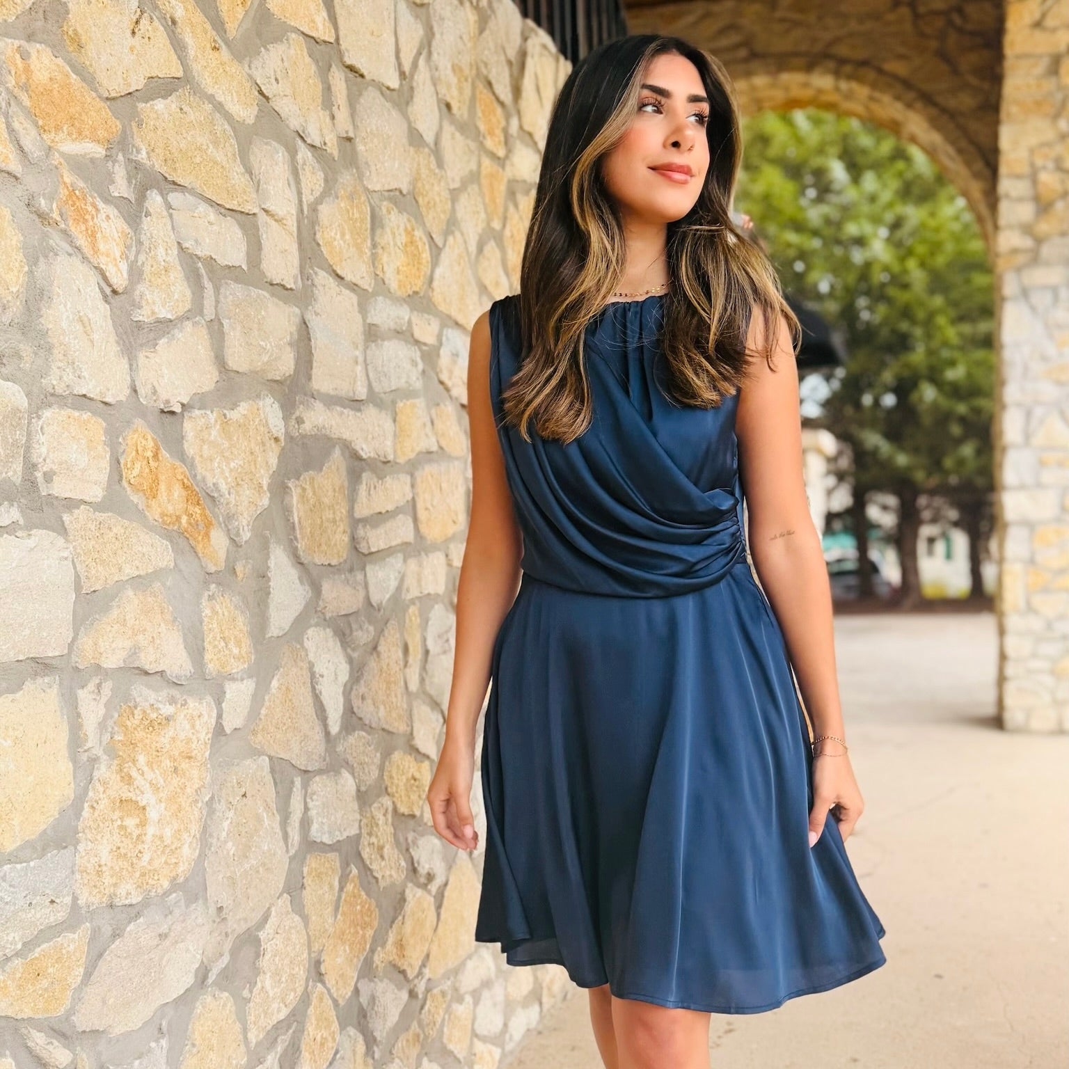 Gala Goddess Draped Satin Mini Dress