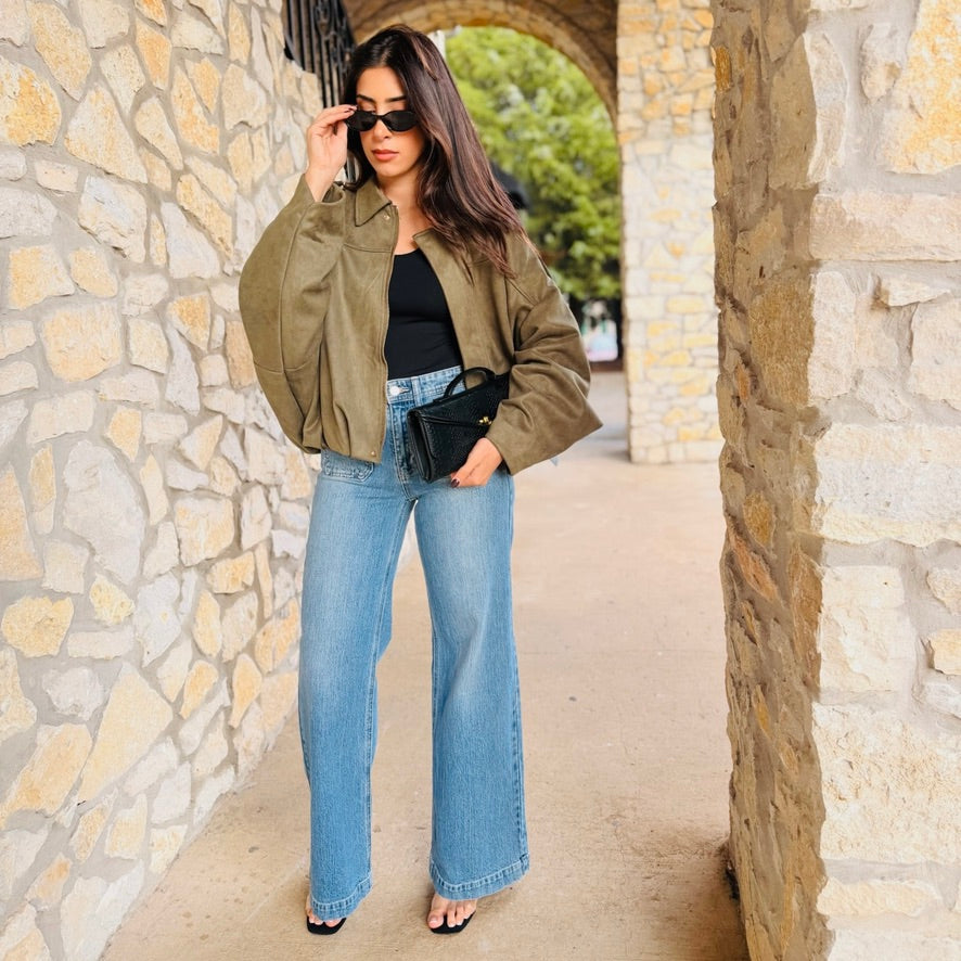The Kennedy Faux Suede Bomber Jacket