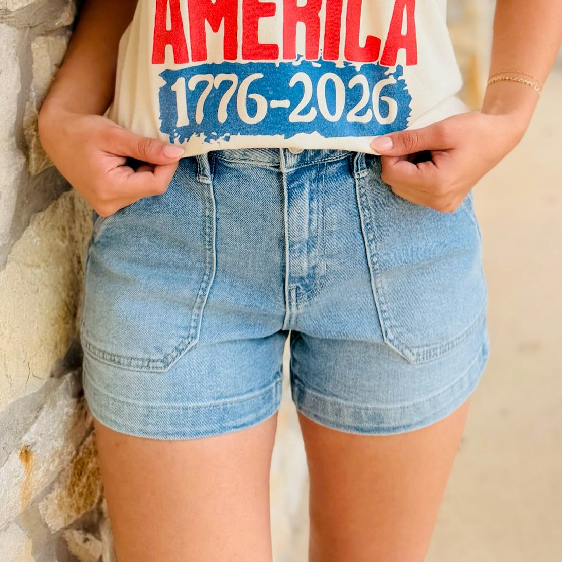 Hayden Light Wash Utility Jean Shorts