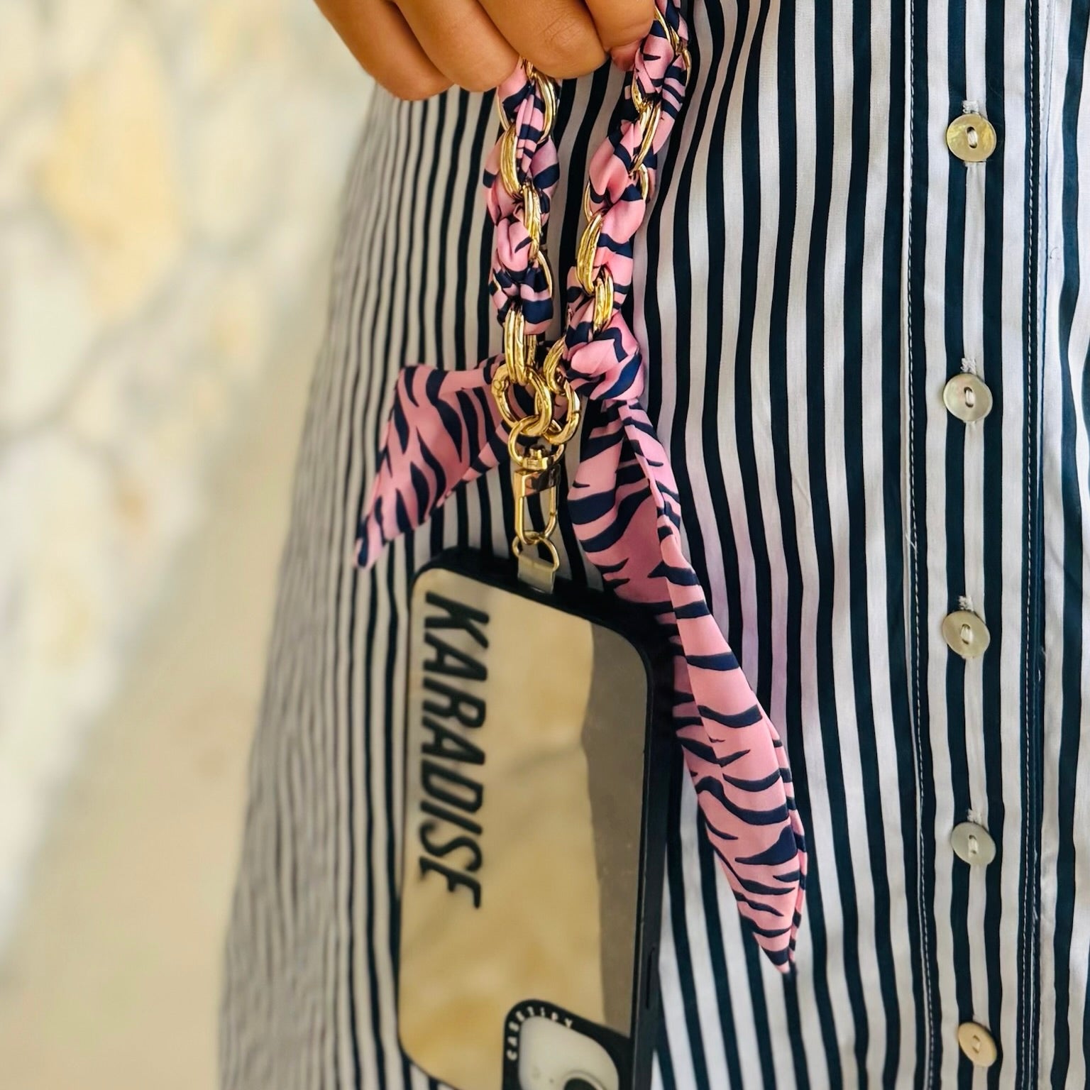 Boldly Tied Patterned Purple Purse Chain