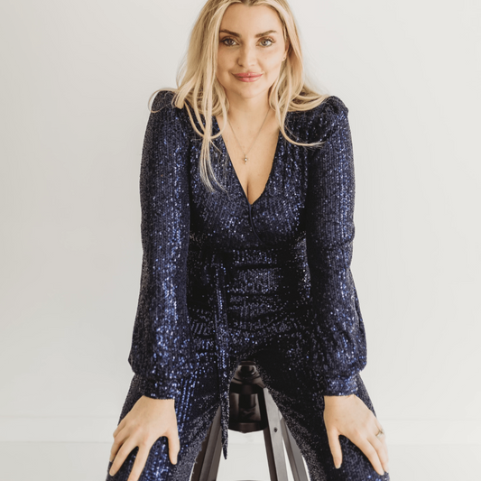 sequin jumpsuit, holiday jumpsuit, sparkly jumpsuit, long sleeve jumpsuit, v neck sequin jumpsuit, bishop sleeve jumpsuit, wrap tie waist jumpsuit, champagne sequin jumpsuit, navy sequin jumpsuit, black sequin jumpsuit, white sequin jumpsuit, party outfit, new year’s eve outfit, dressy jumpsuit, glam jumpsuit, evening wear jumpsuit, winter event outfit, statement jumpsuit, chic sequin one piece, formal jumpsuit for women