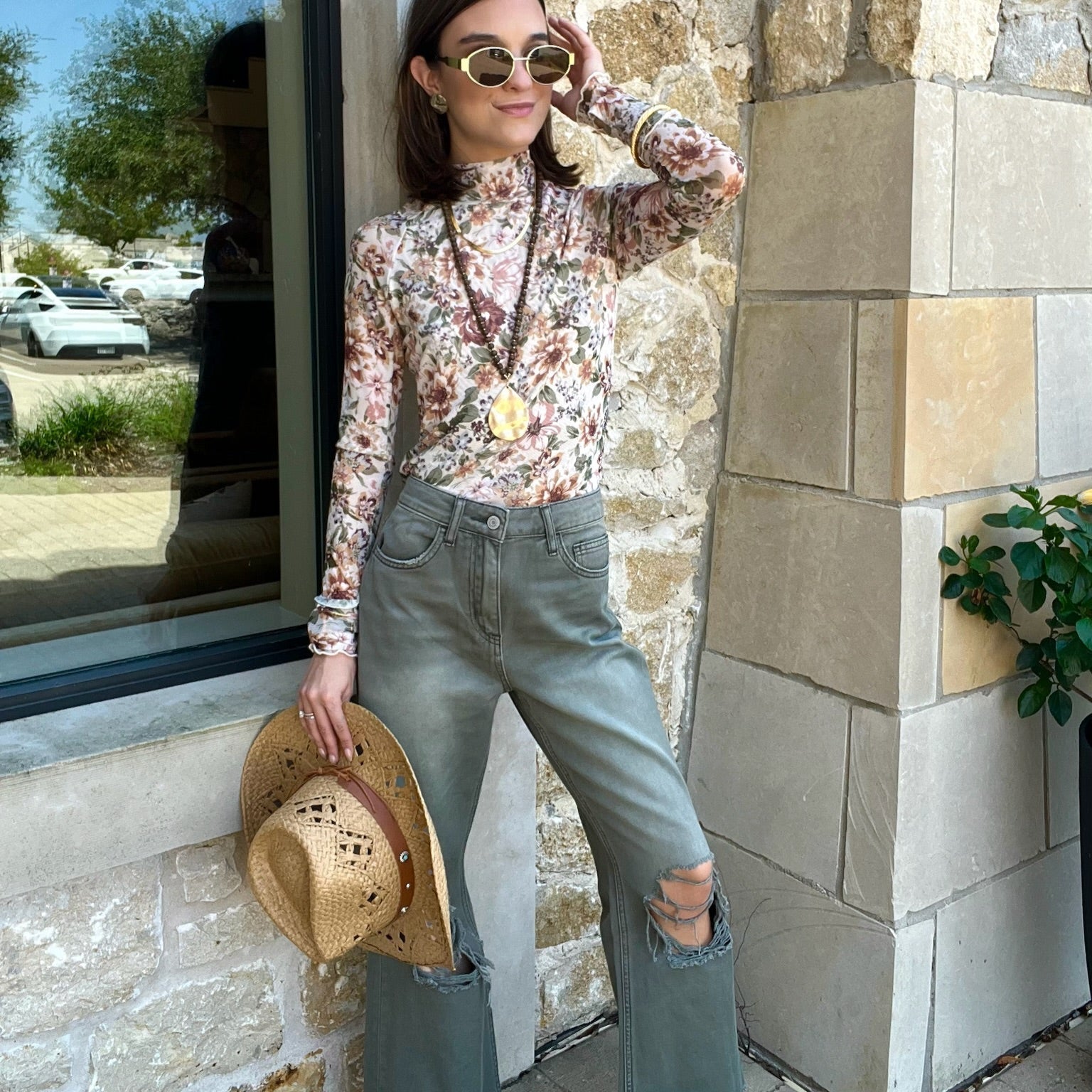 floral mesh top, sheer floral blouse, long sleeve mesh top, thumbhole top, lettuce edge hem top, fitted floral shirt, cropped mesh top, floral knit top, layering floral top, statement mesh blouse, floral print mock neck, trendy sheer top, boutique floral shirt, feminine floral mesh, see-through floral top, chic fall layering piece, floral long sleeve crop, romantic mesh blouse, stylish date night top, trendy floral fashion, mesh high neck top, floral print essential, dressy casual floral top