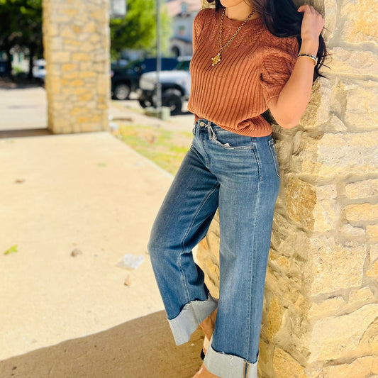 short sleeve sweater, cable knit sweater, puff sleeve sweater, textured knit top, fall staple sweater, olive sweater, cinnamon sweater, cream sweater, business casual top, professional fall outfit, chic knit blouse, transitional fall fashion, boutique sweater top, cable texture pullover, women’s fall style, cozy yet polished sweater, short sleeve fall knit, elevated basic top, versatile fall outfit, classic round neck sweater, neutral fall tones, layered office outfit, knit top for work