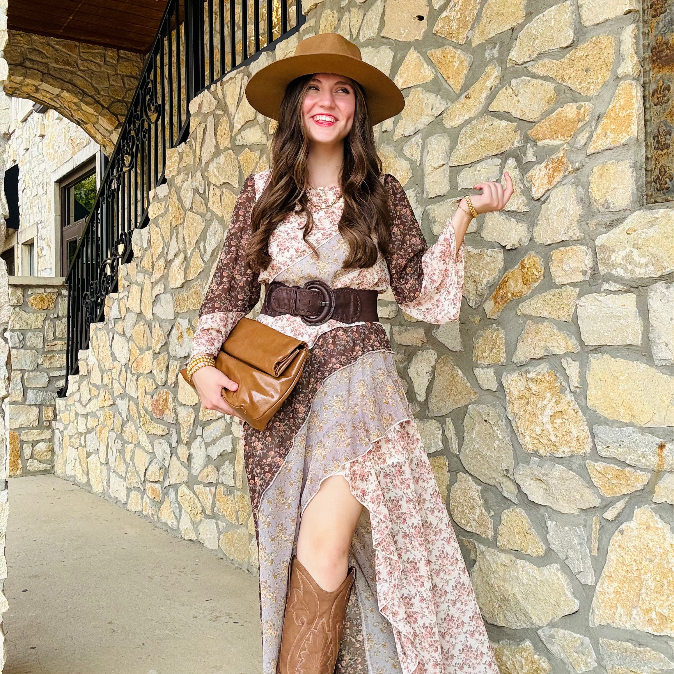 East Coast Floral Striped Ruffle Maxi Dress