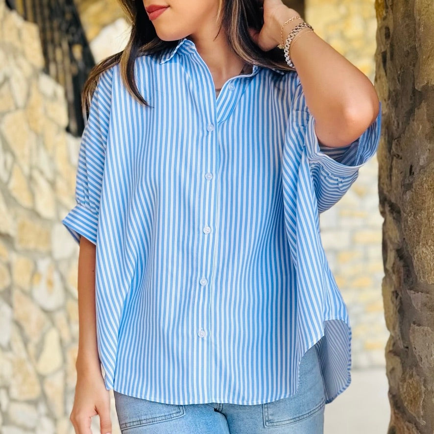 Rosanne Oversized Striped Button Down Top