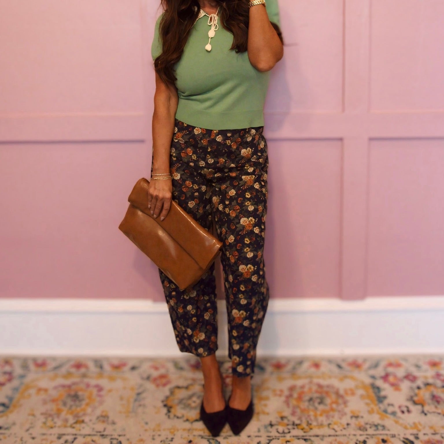 Sunset Garden Mineral Washed Floral Denim Barrel Pants