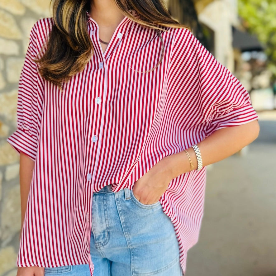 Rosanne Oversized Striped Button Down Top