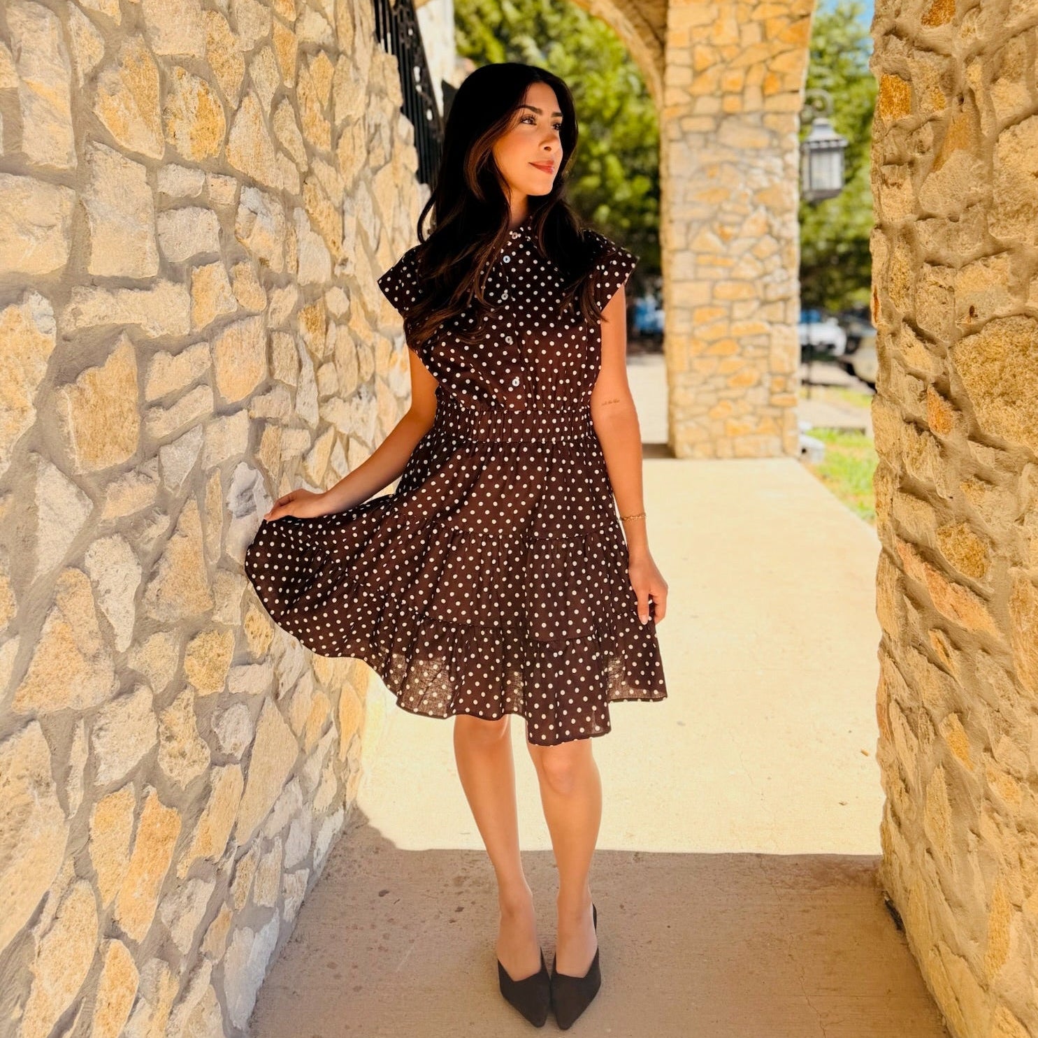 The Hometown Honey Polka Dot Tiered Mini Dress